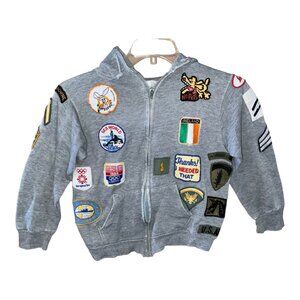 Vintage Gray Hoodie With Sewn-On Collectible Patches